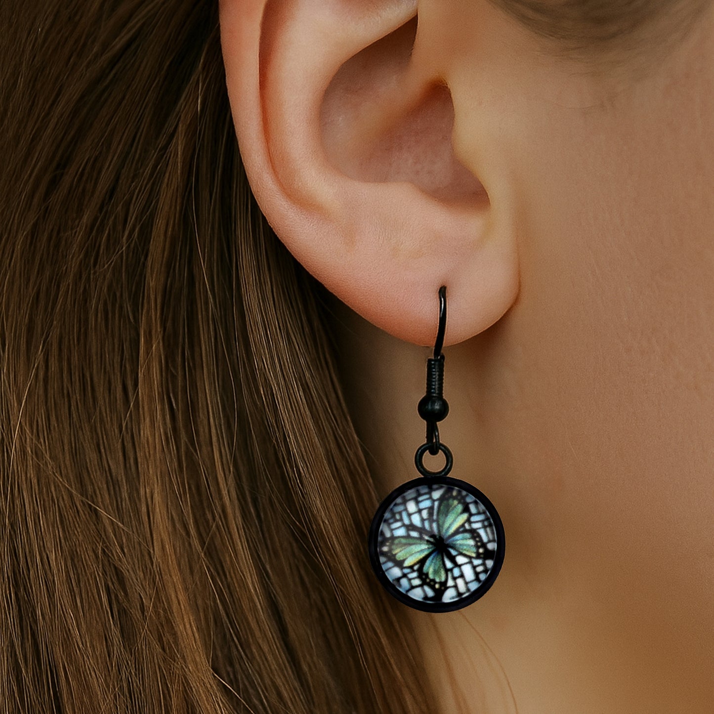 Butterfly Black Circle Earrings