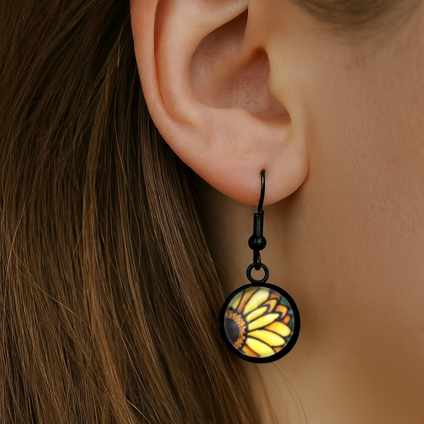 Yellow Daisy Circle Earrings