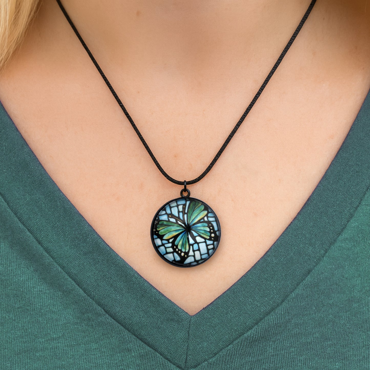 Butterfly Black Circle Necklace