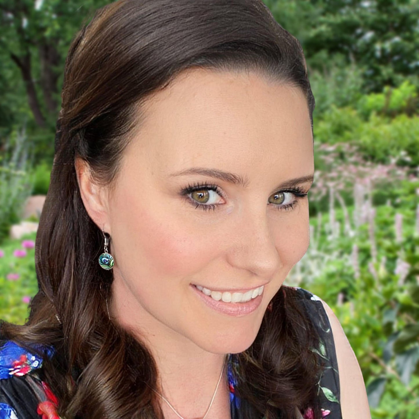 Peacock Feather Circle Earrings