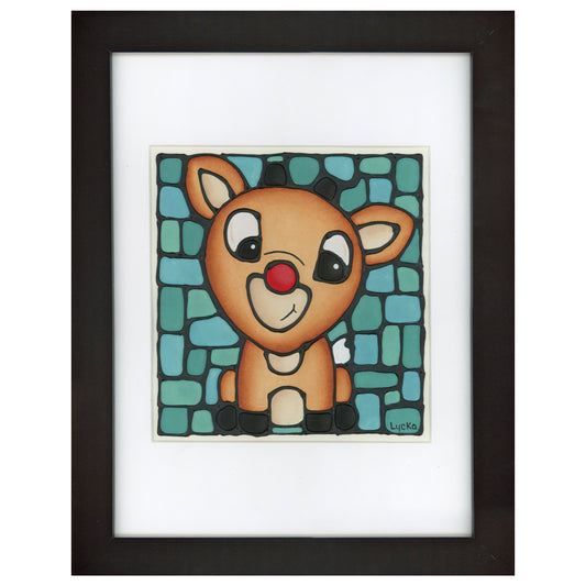 Rudolph Original Painting 13" x 16" Framed