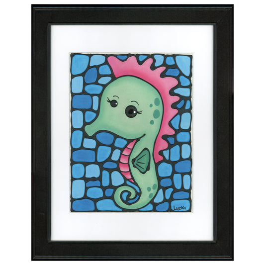 Seahorse Original Painting 13" x 16" Framed