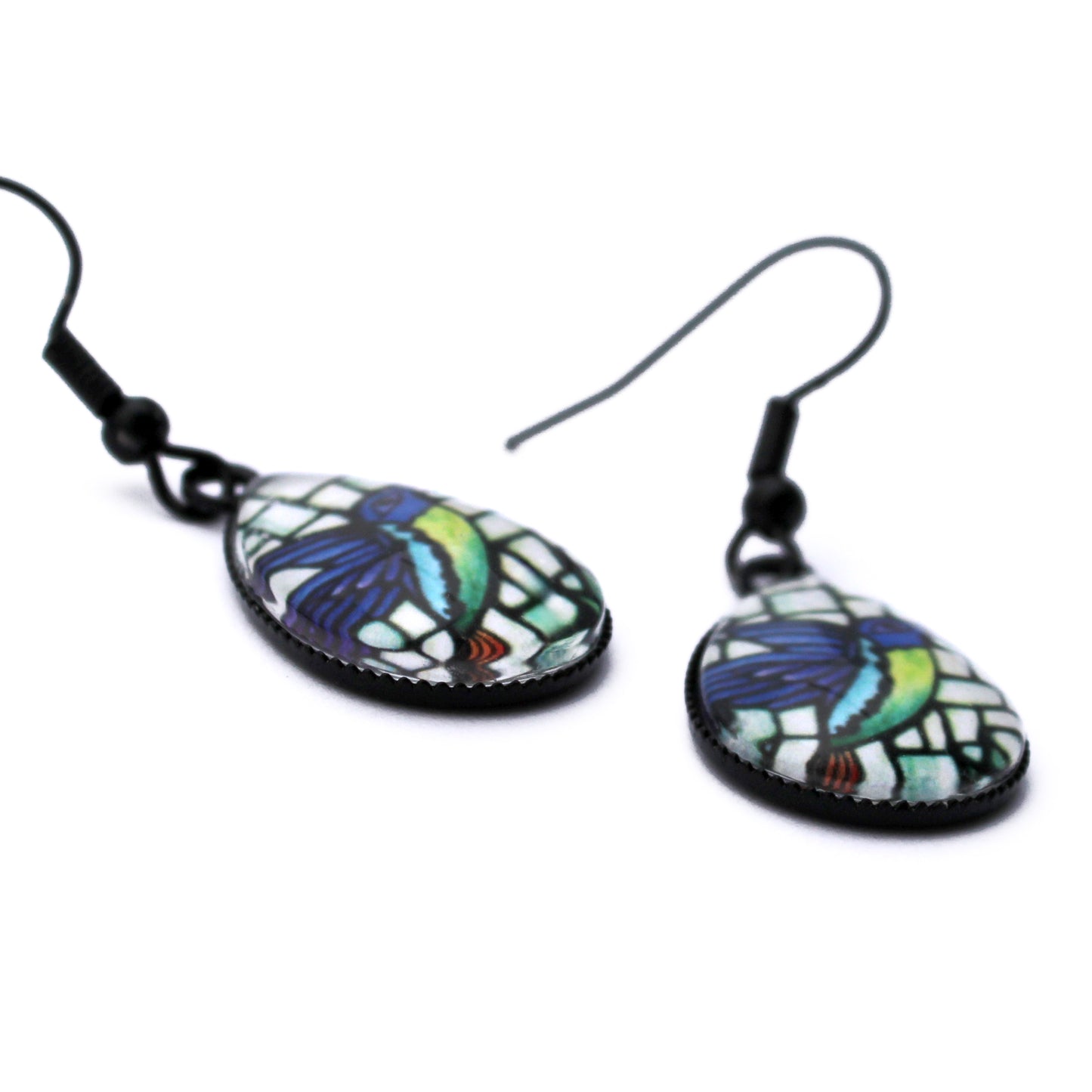 Hummingbird Black Teardrop Earrings