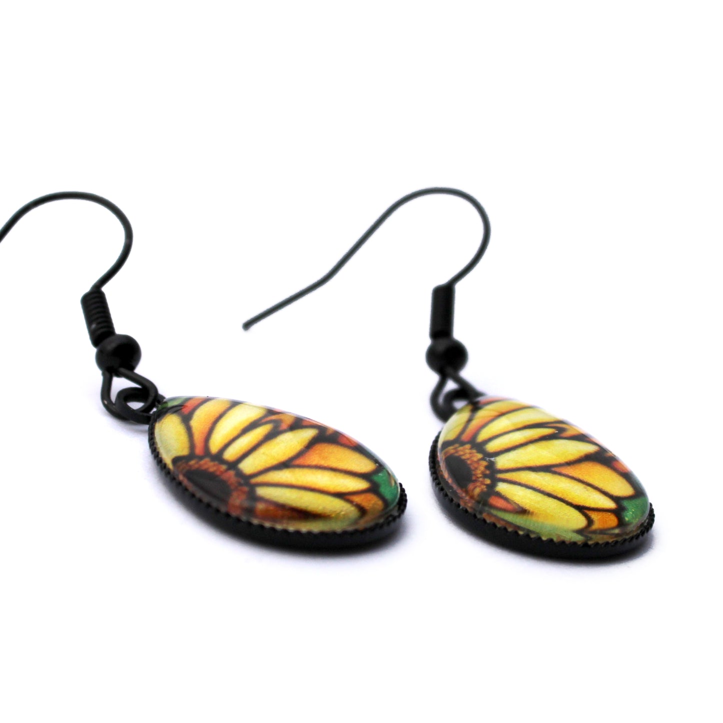 Yellow Daisy Black Teardrop Jewellery Set