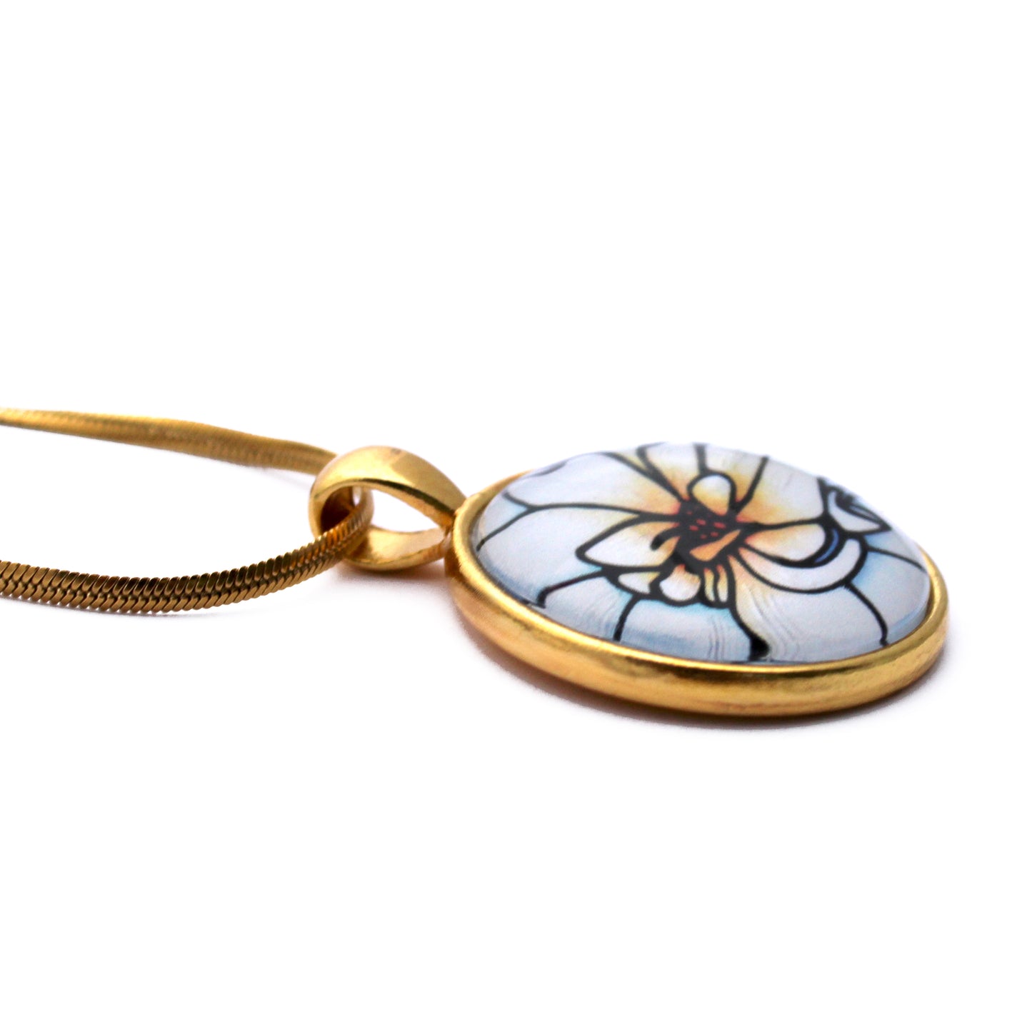White Begonia Circle Gold Jewellery Set