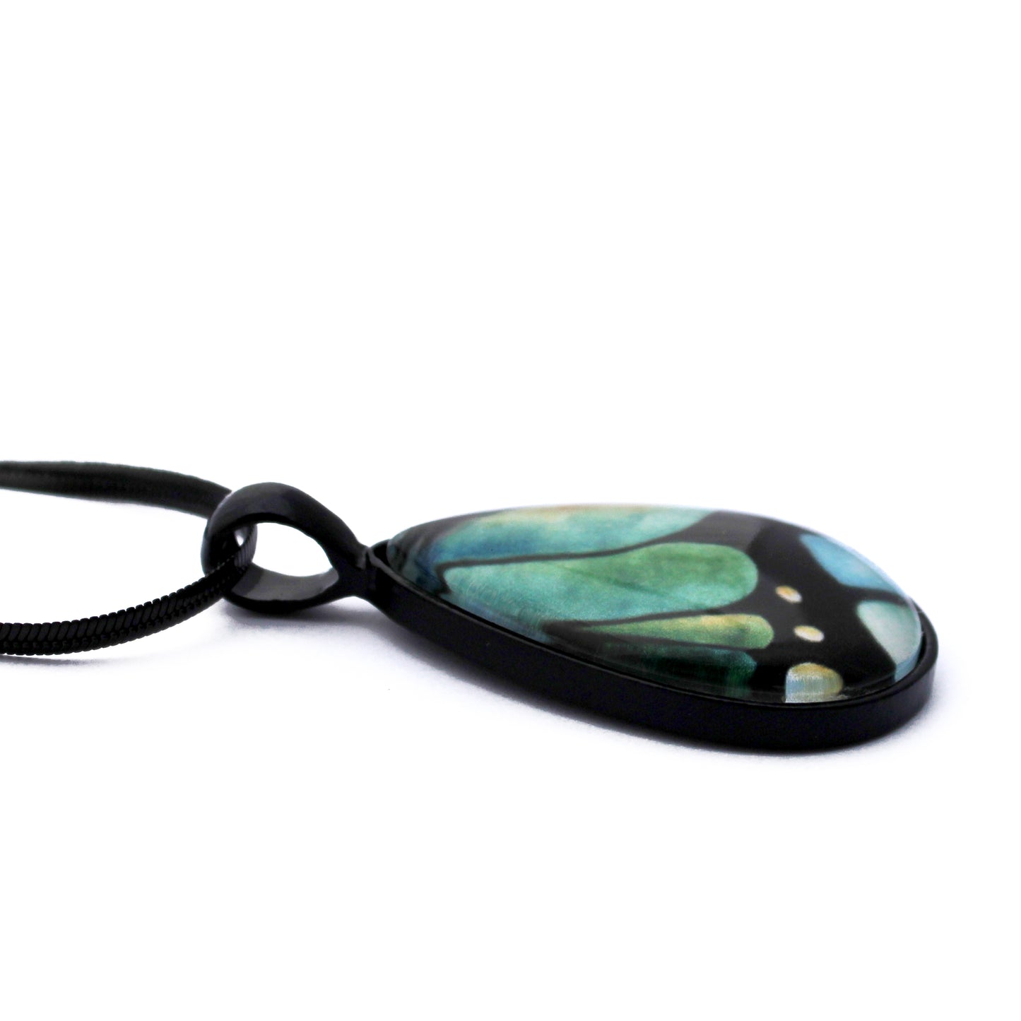Butterfly Wing Black Teardrop Necklace