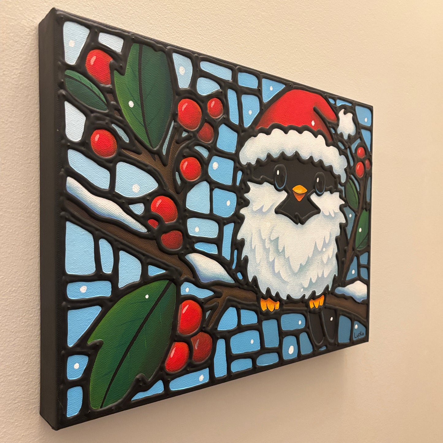 'Fluffy McFlufferton' Original Chickadee Painting 12 x 16 inch