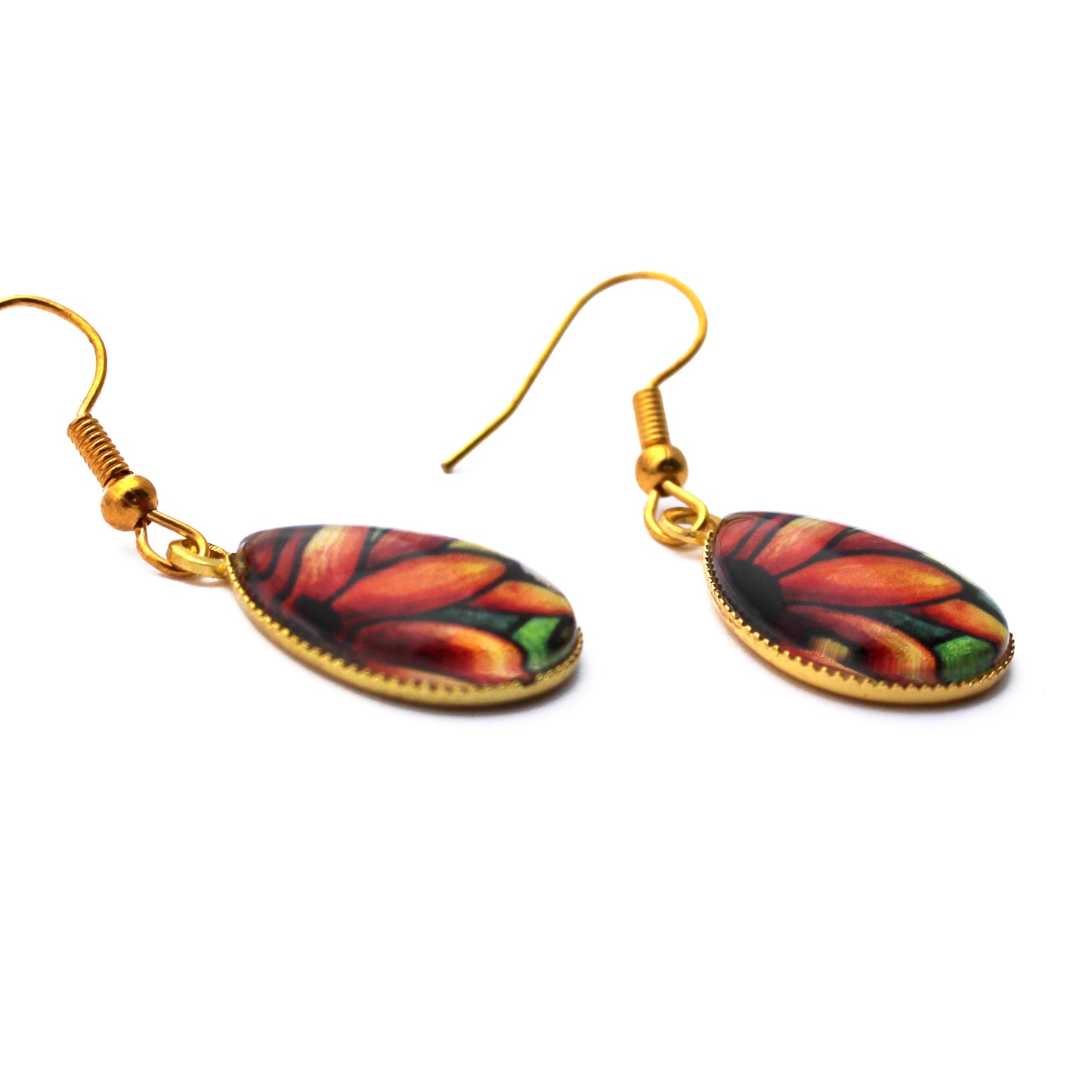 Red Sunflower Gold Teardrop Jewellery Set