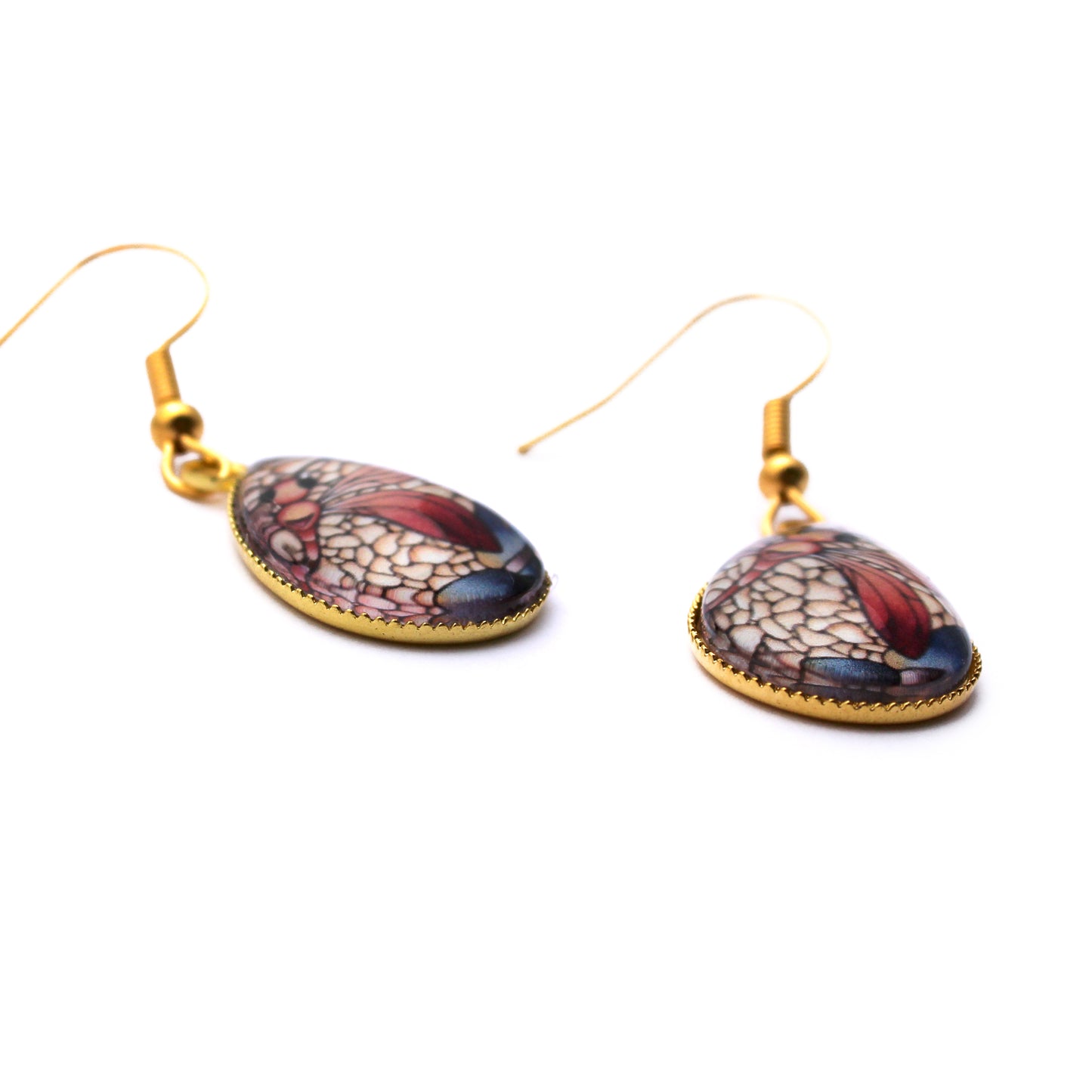 Red Dragonfly Gold Teardrop Earrings