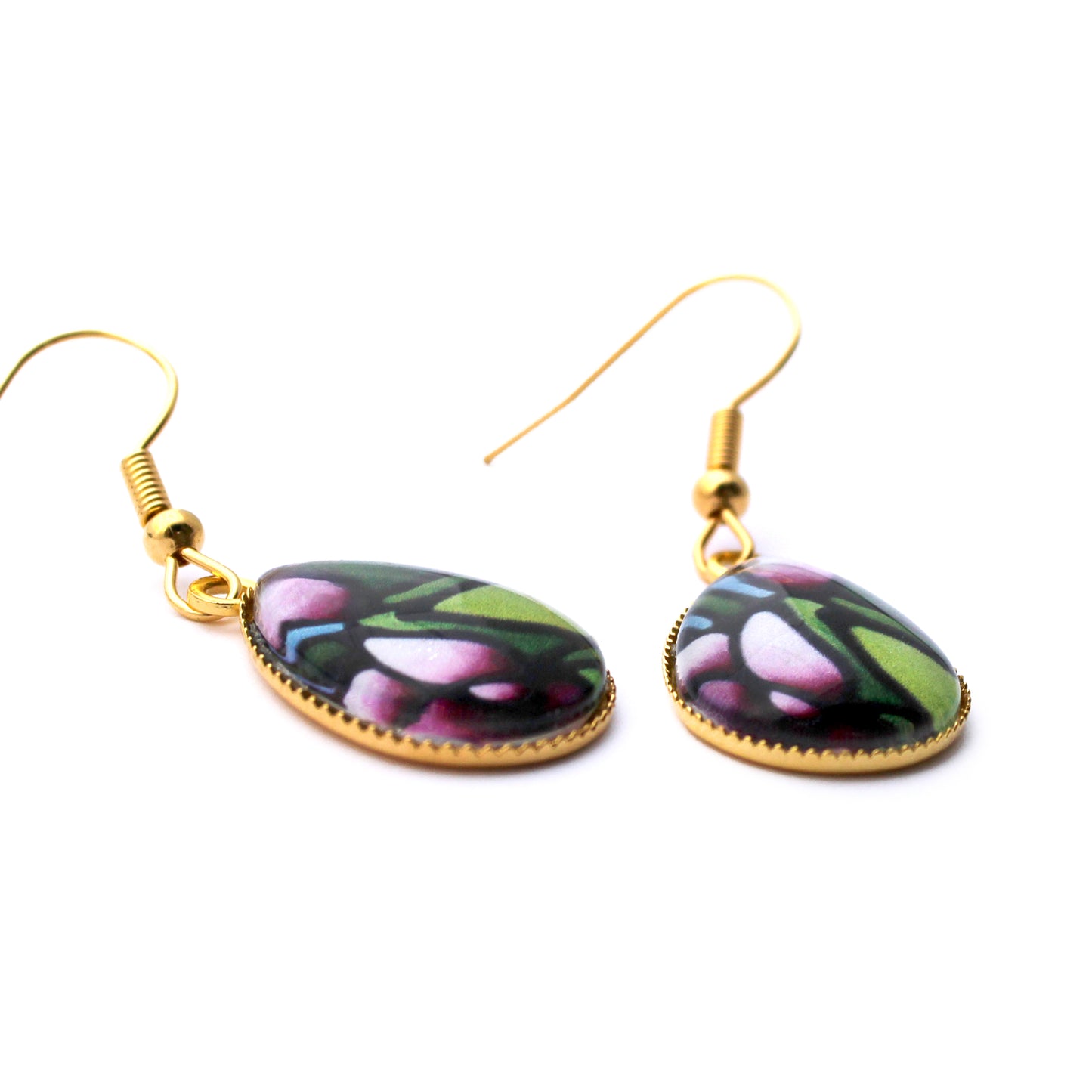 Purple Snapdragon Gold Teardrop Earrings