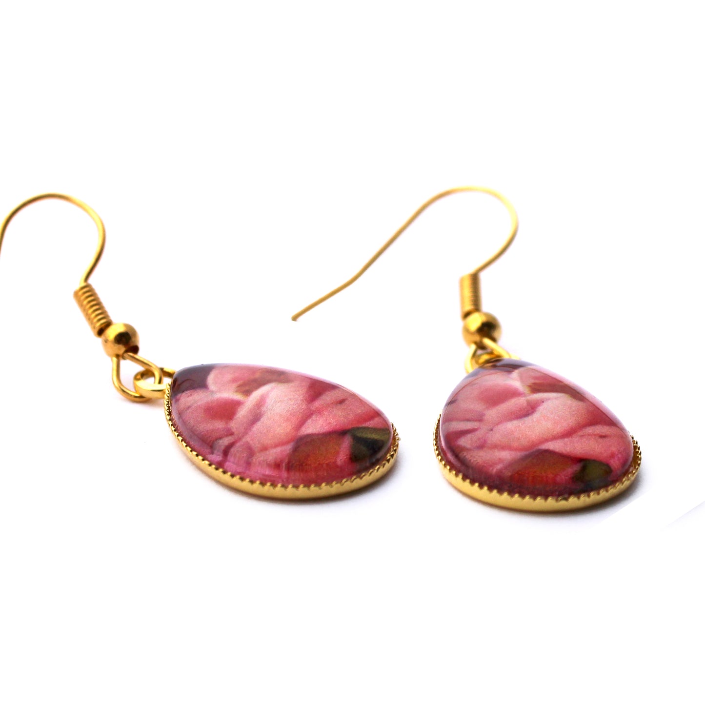 Soft Peony Gold Teardrop Earrings