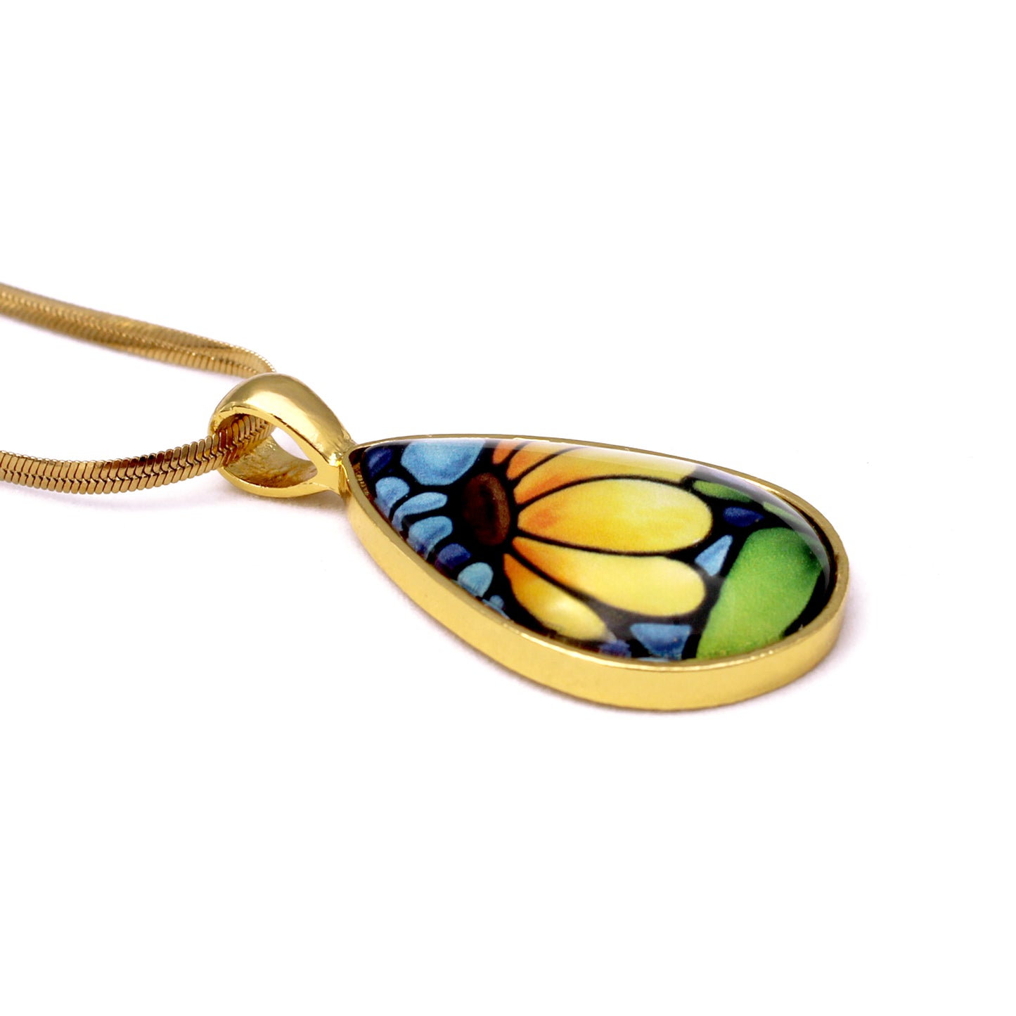 Yellow Sunflower Gold Teardrop Necklace