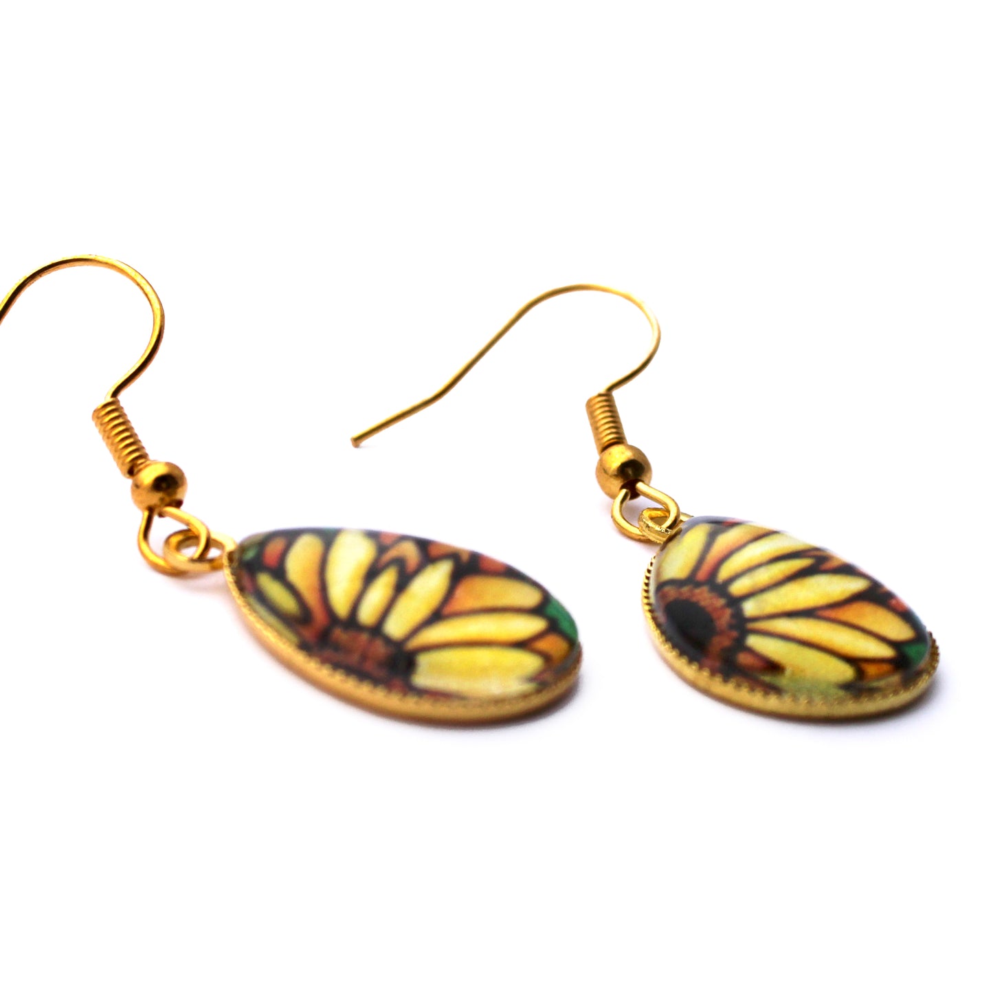 Yellow Daisy Gold Teardrop Earrings