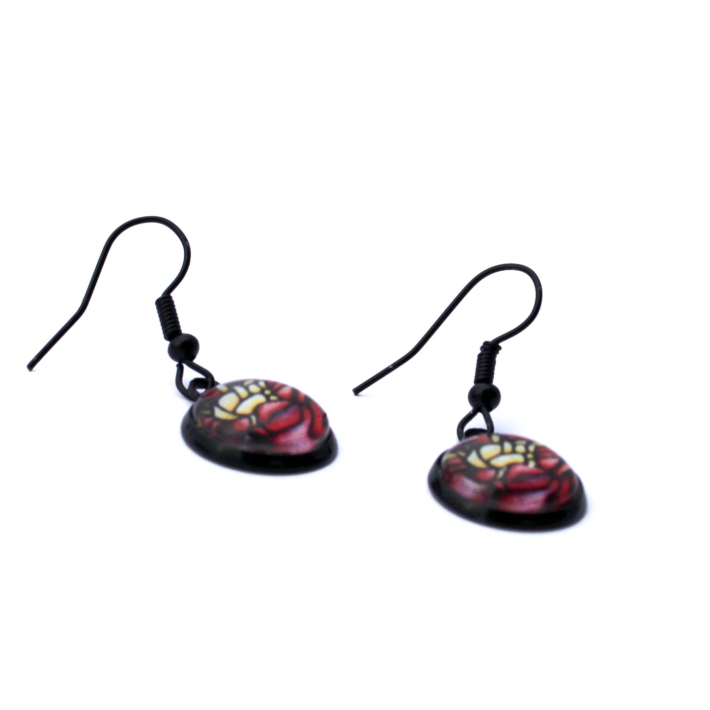 Red Peony Circle Black Jewellery Set