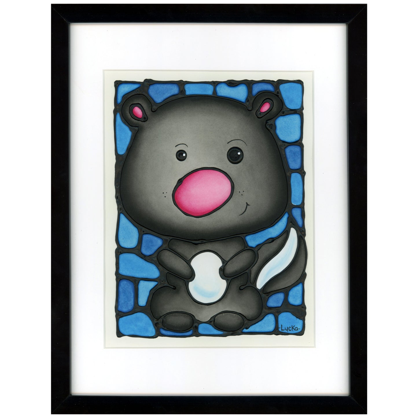 Skunk Original Painting 12" x 15" Framed