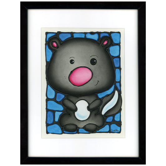Skunk Original Painting 12" x 15" Framed