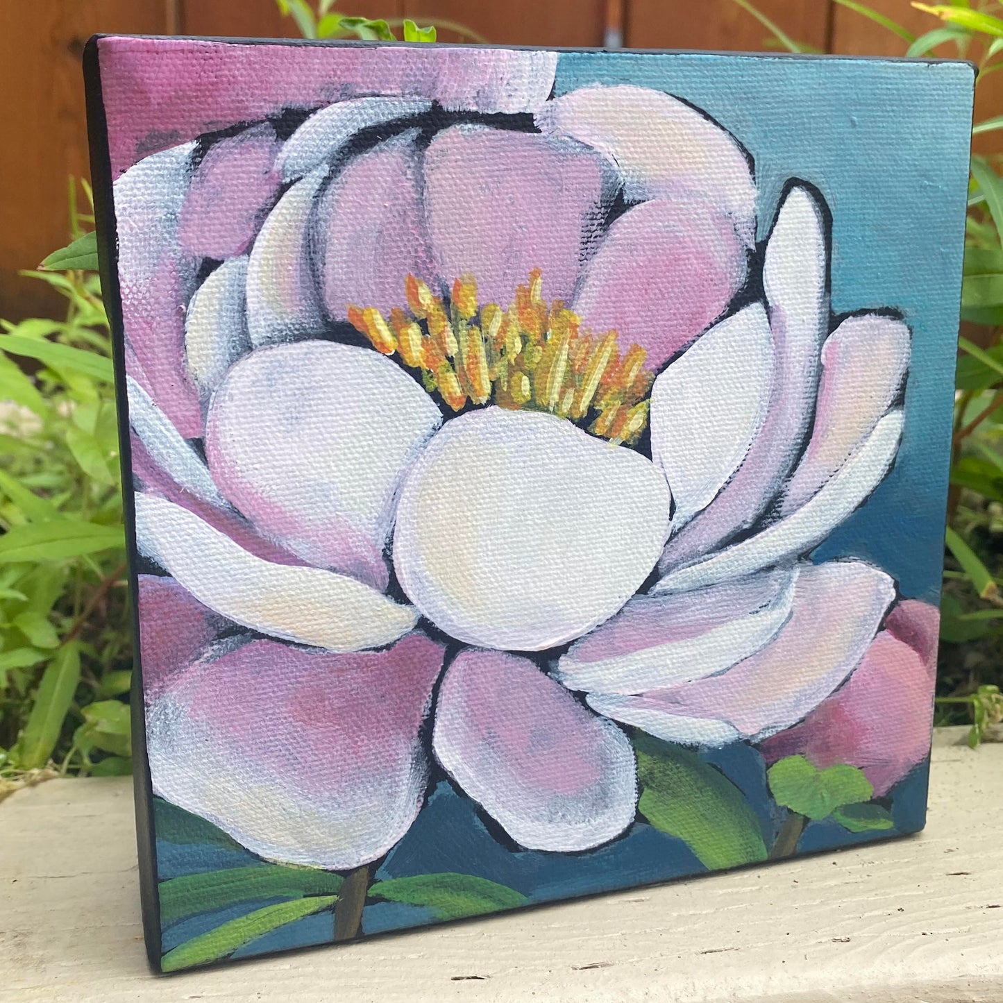 'Rosy Radiance' Original Painting on Canvas 6" x 6"