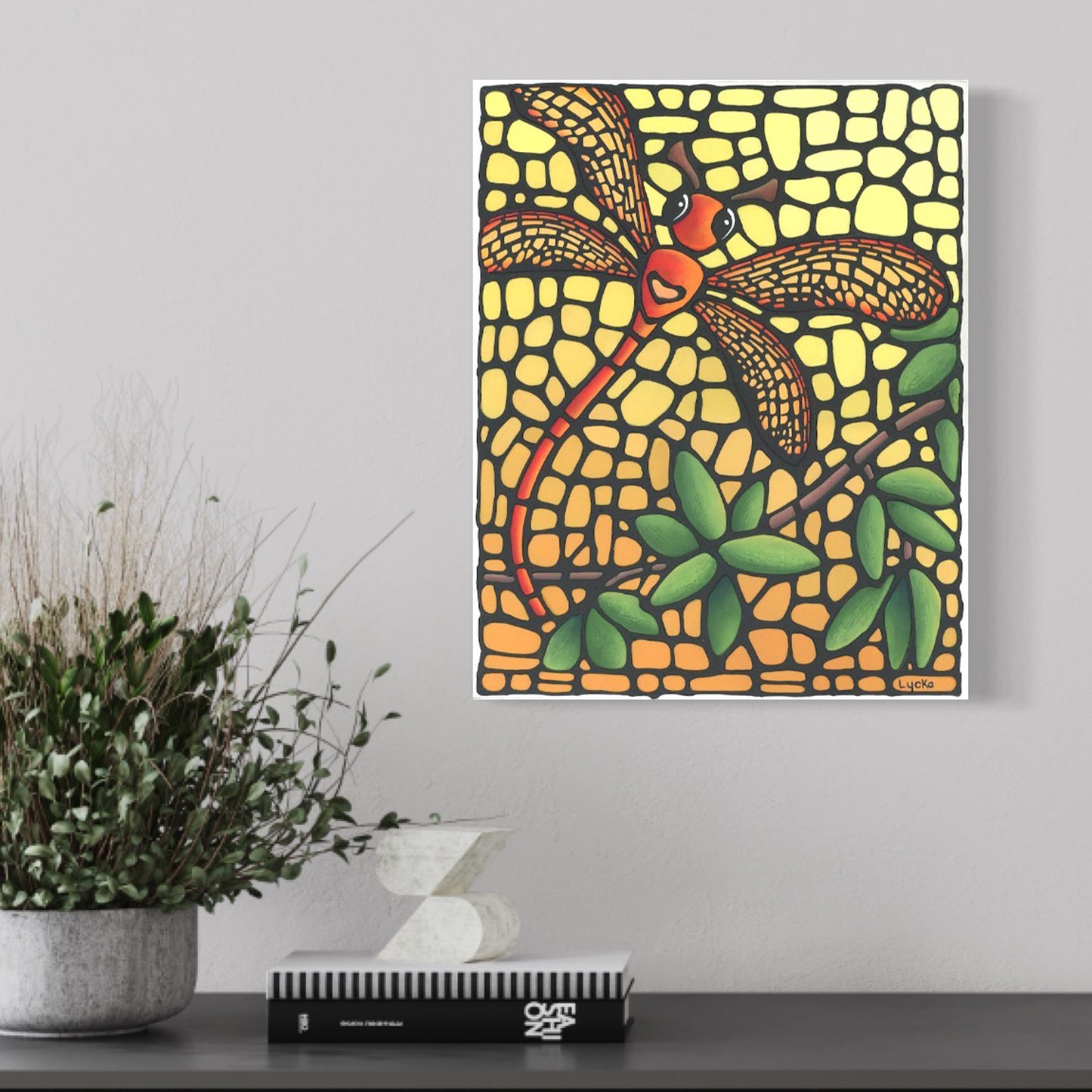 Orange Dragonfly Original Painting 12" x 15"