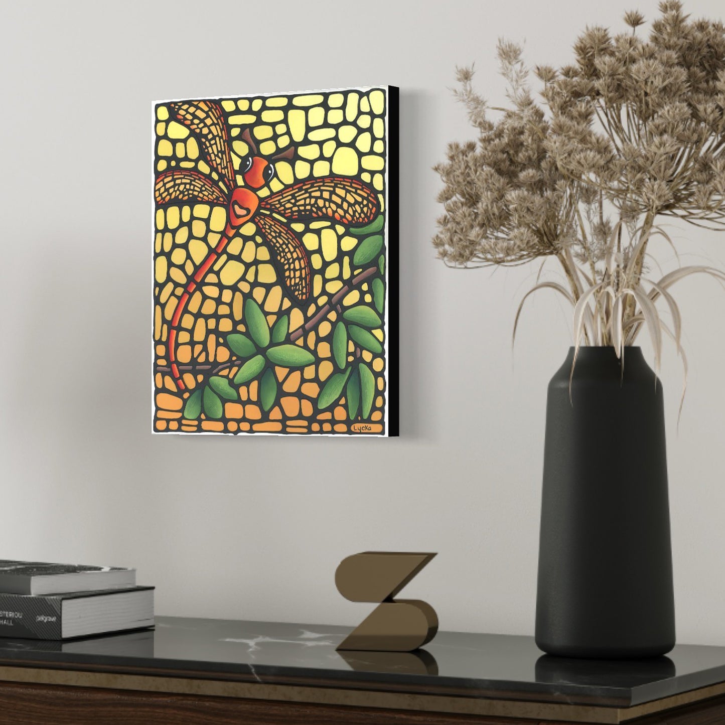 Orange Dragonfly Original Painting 12" x 15"