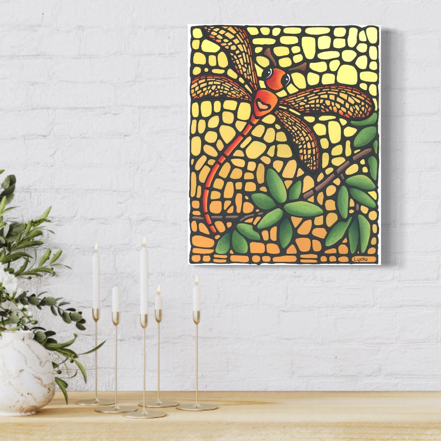 Orange Dragonfly Original Painting 12" x 15"