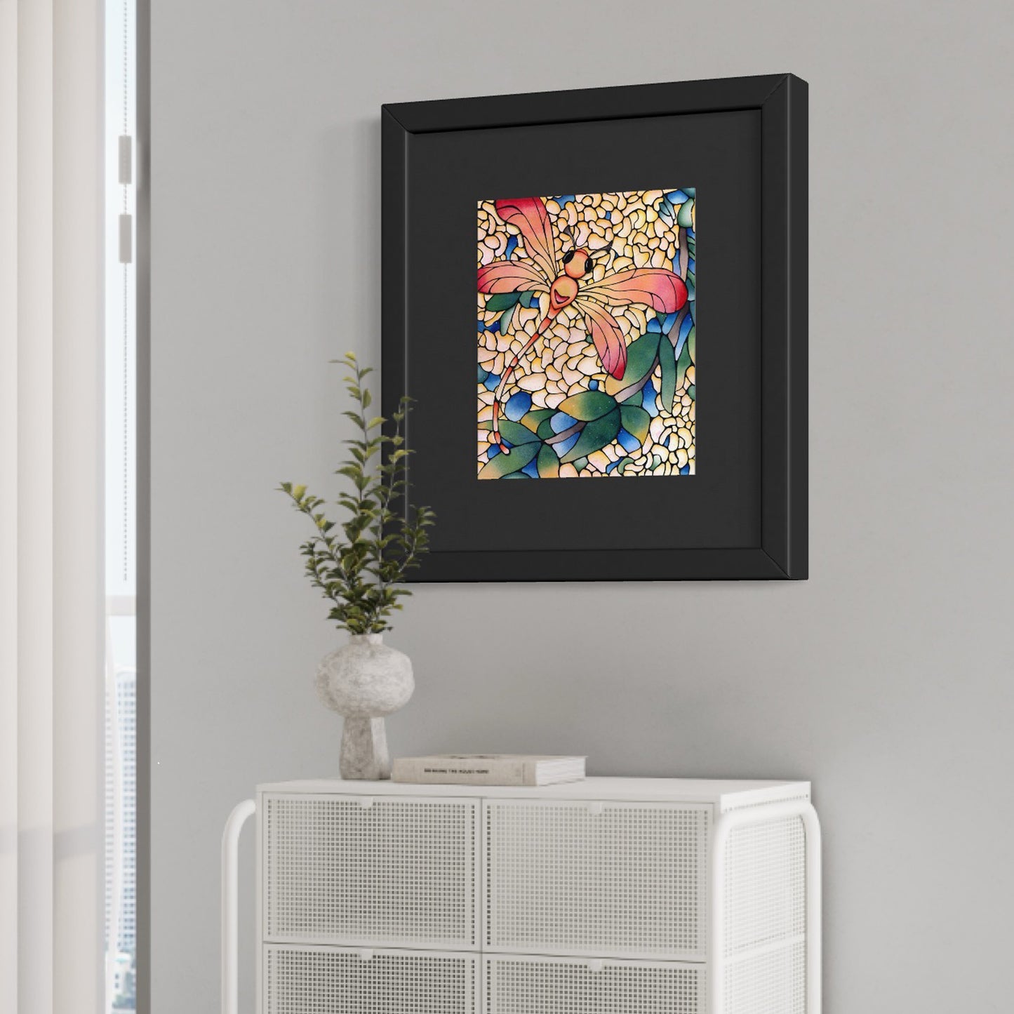 Orange Dragonfly Original Painting Framed