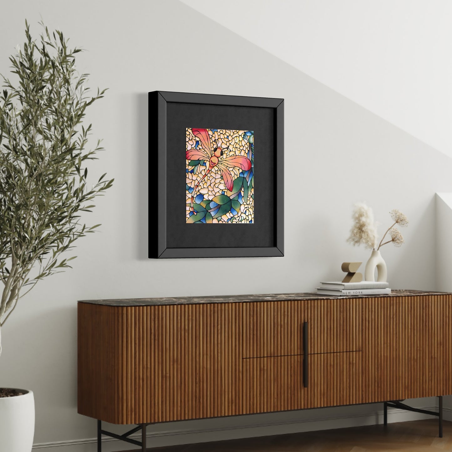 Orange Dragonfly Original Painting Framed