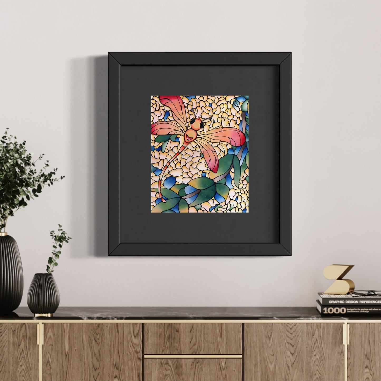 Orange Dragonfly Original Painting Framed
