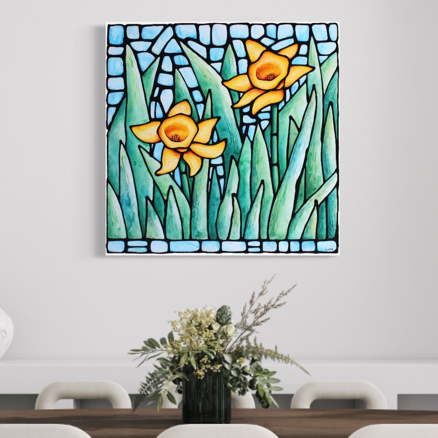 Yellow Daffodil Original Painting 30 x 30 inches