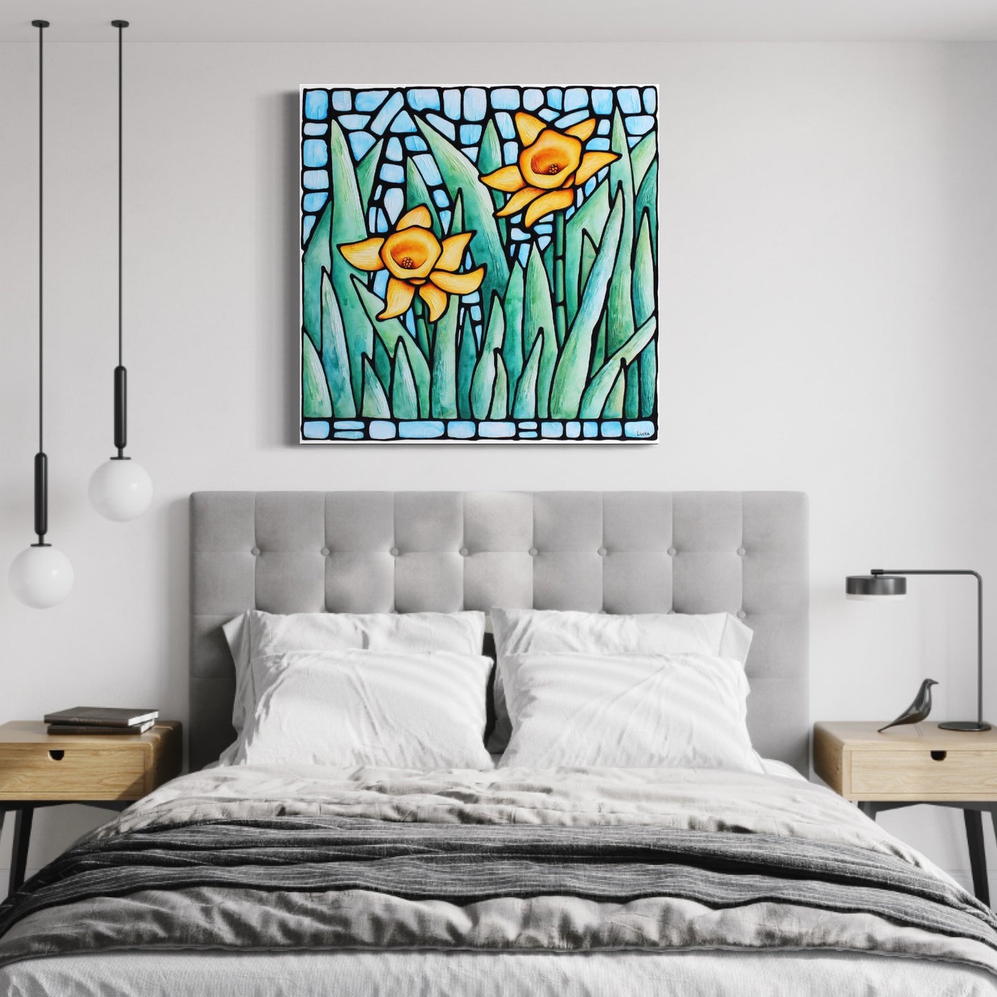 Yellow Daffodil Original Painting 30 x 30 inches
