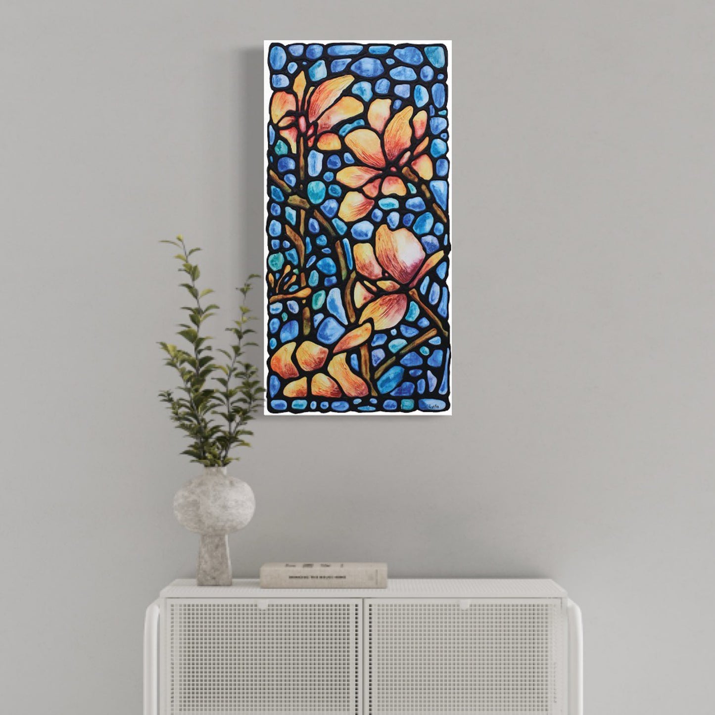Peach Magnolia Flowers Original Painting 12 x 24 inch