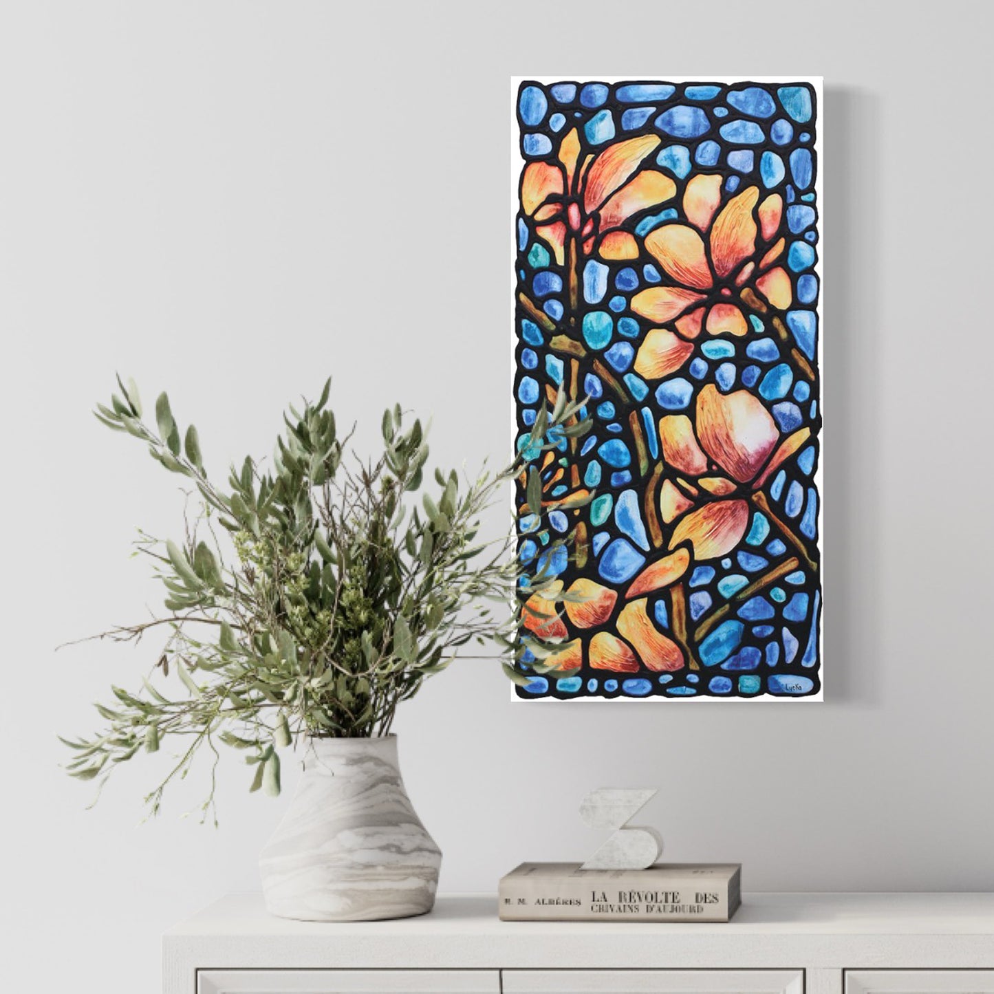 Peach Magnolia Flowers Original Painting 12 x 24 inch