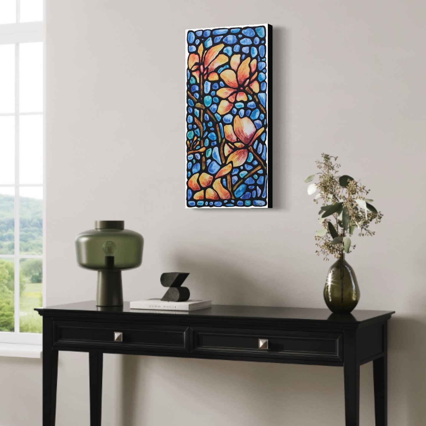 Peach Magnolia Flowers Original Painting 12 x 24 inch