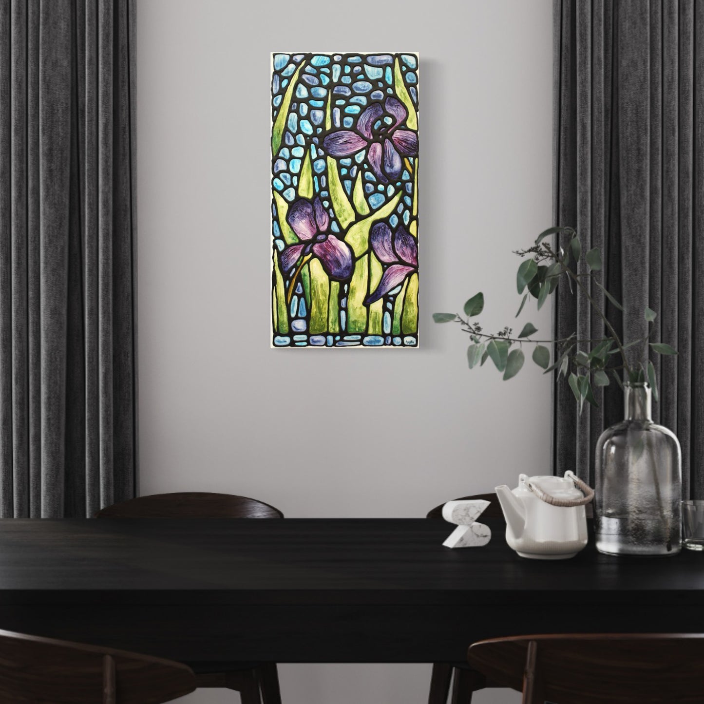 Purple Iris Flowers Original Painting 12 x 24 inch
