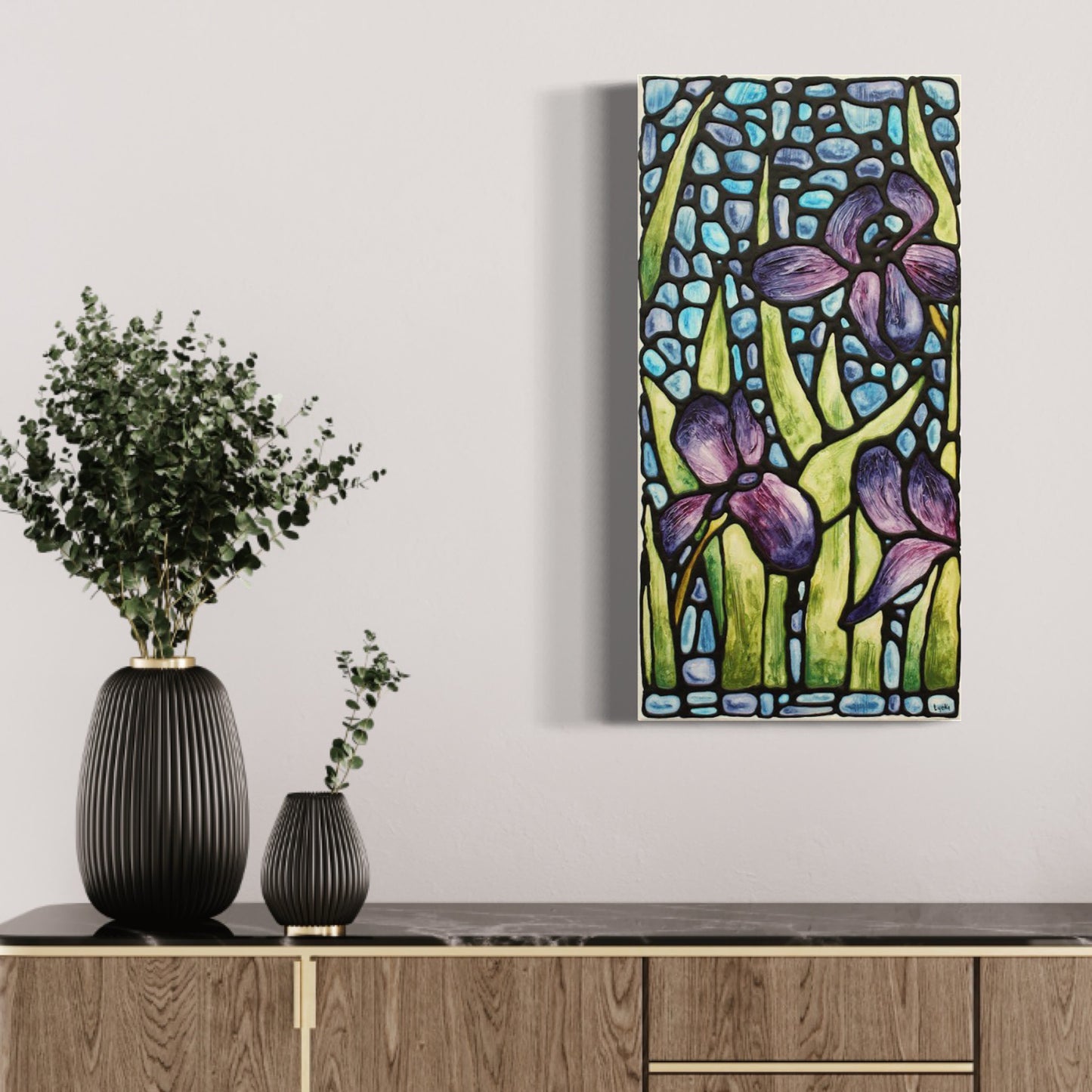 Purple Iris Flowers Original Painting 12 x 24 inch
