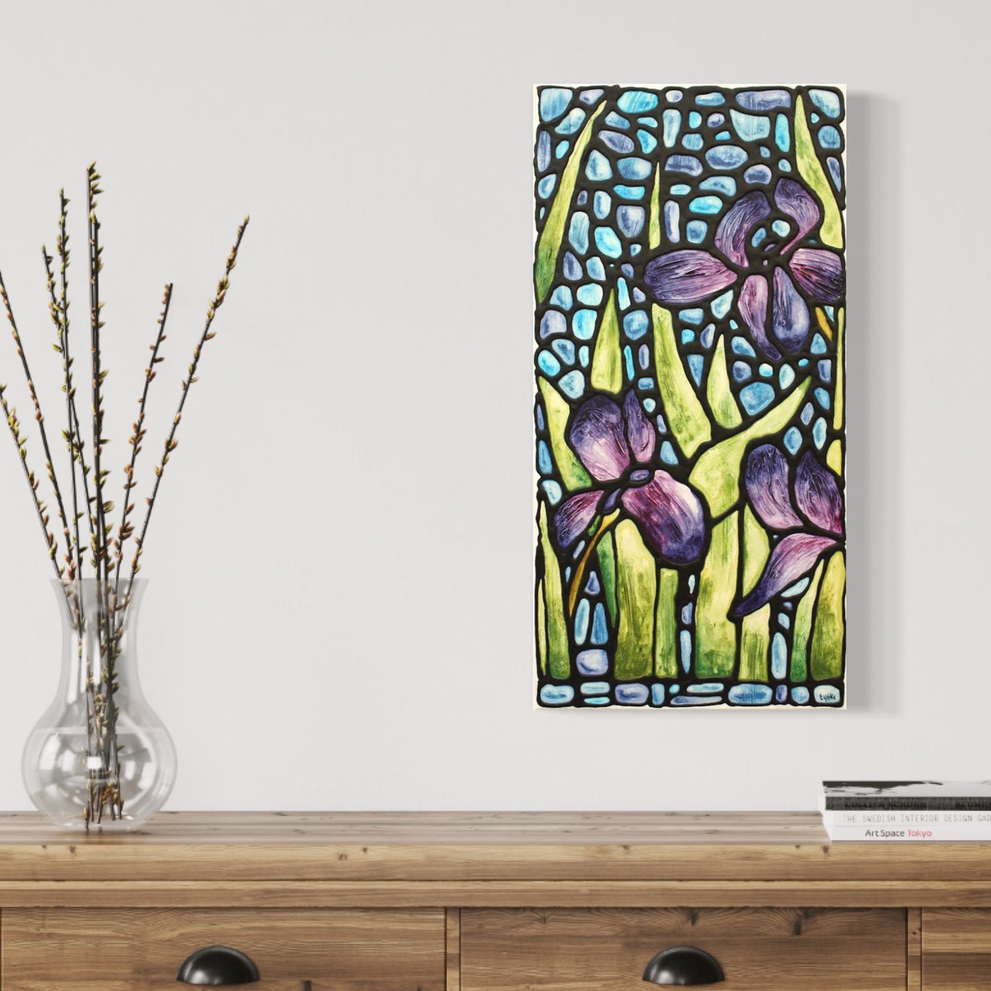 Purple Iris Flowers Original Painting 12 x 24 inch