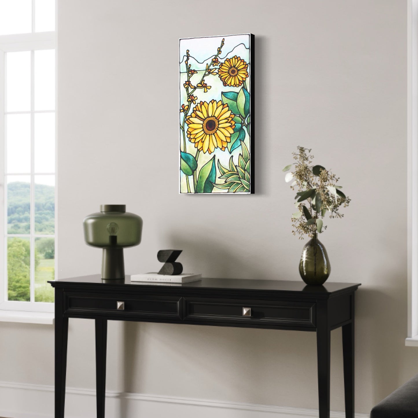 Yellow Daisy Original Painting 12 x 24 inch