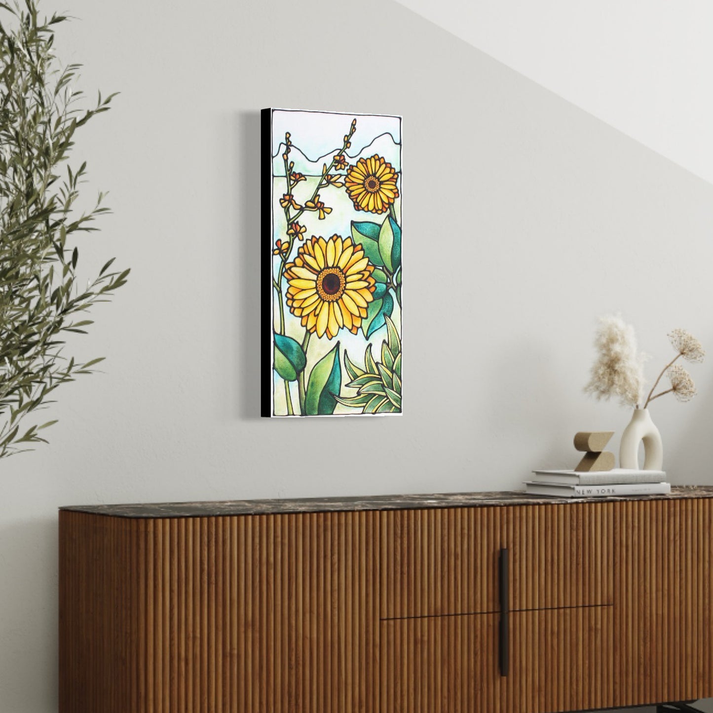 Yellow Daisy Original Painting 12 x 24 inch