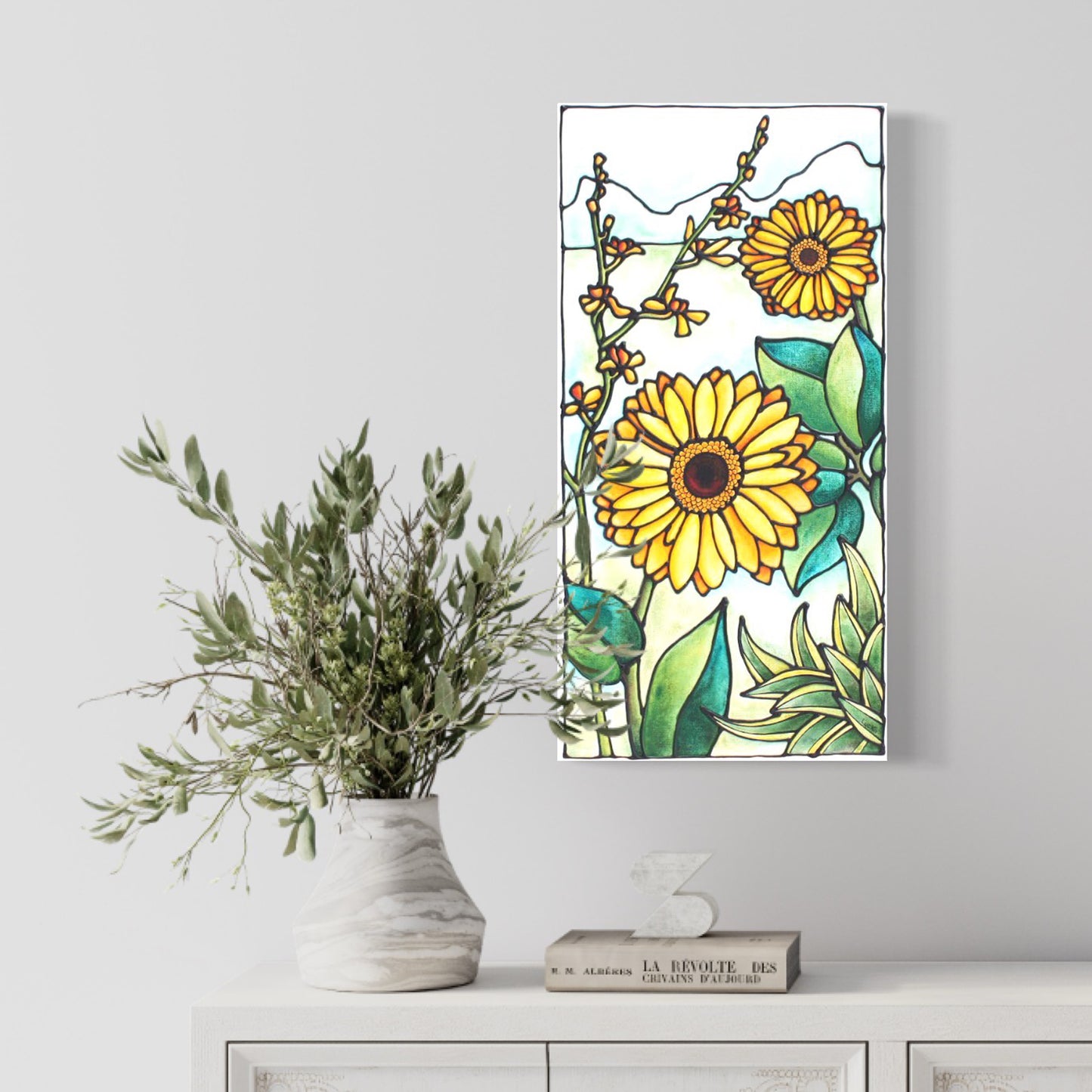 Yellow Daisy Original Painting 12 x 24 inch