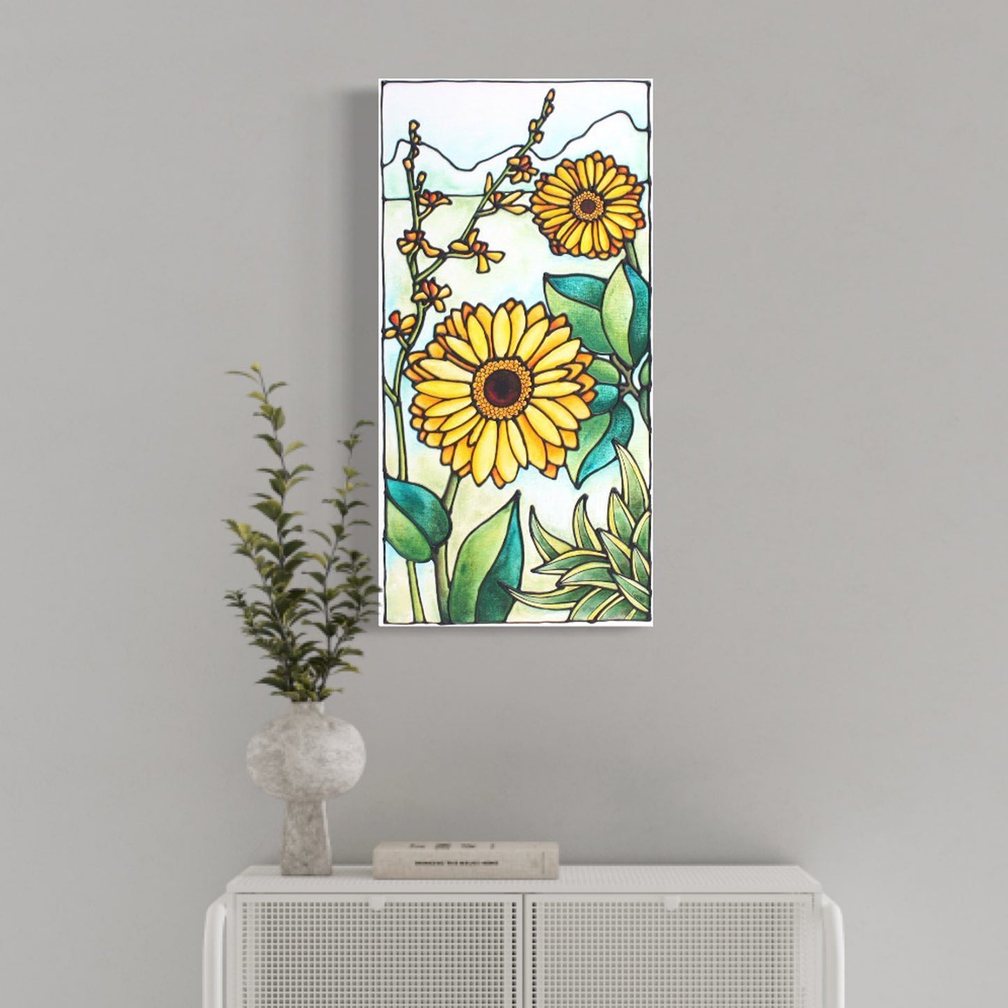 Yellow Daisy Original Painting 12 x 24 inch