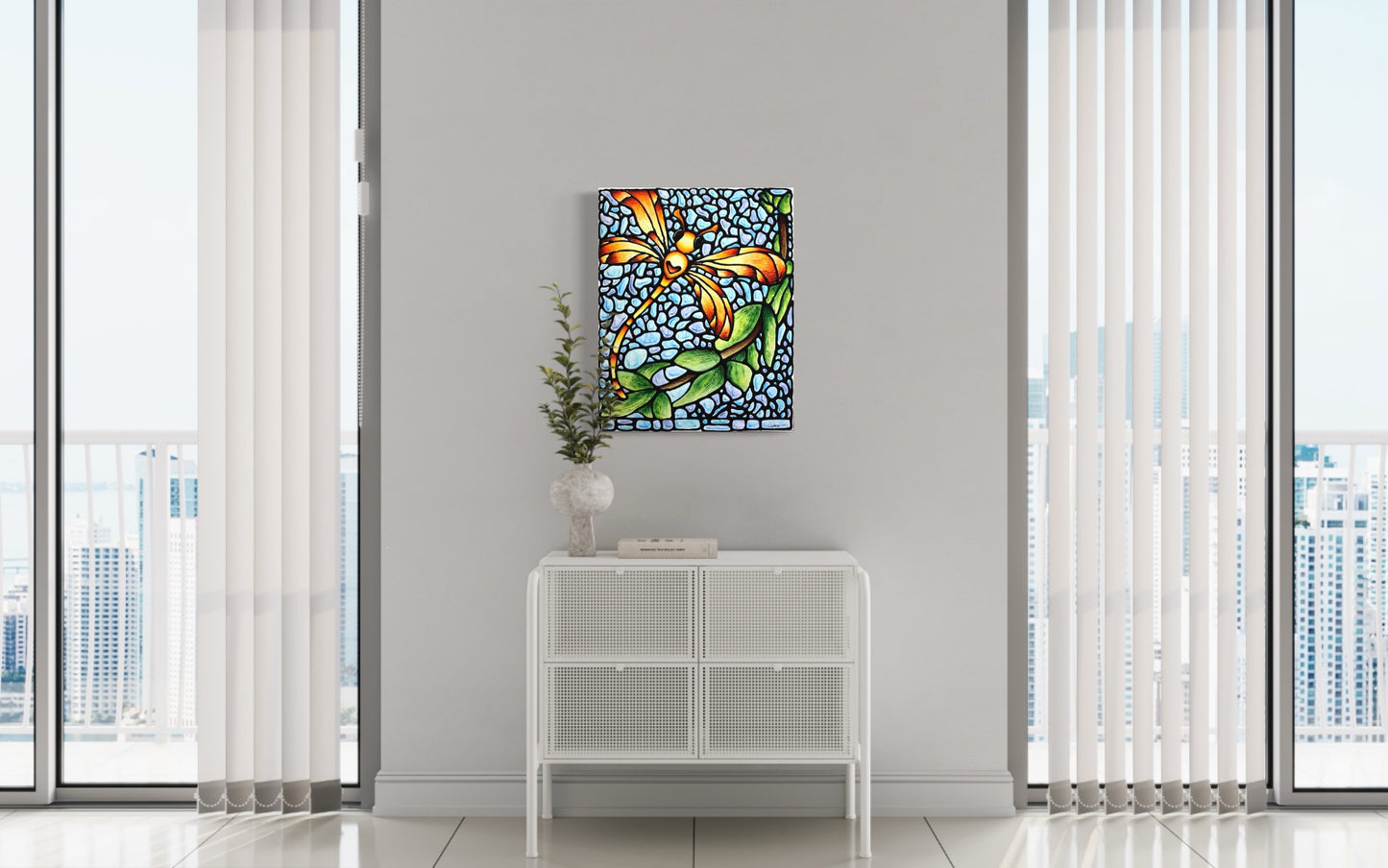 Orange Dragonfly Original Painting 16 x 20 inches