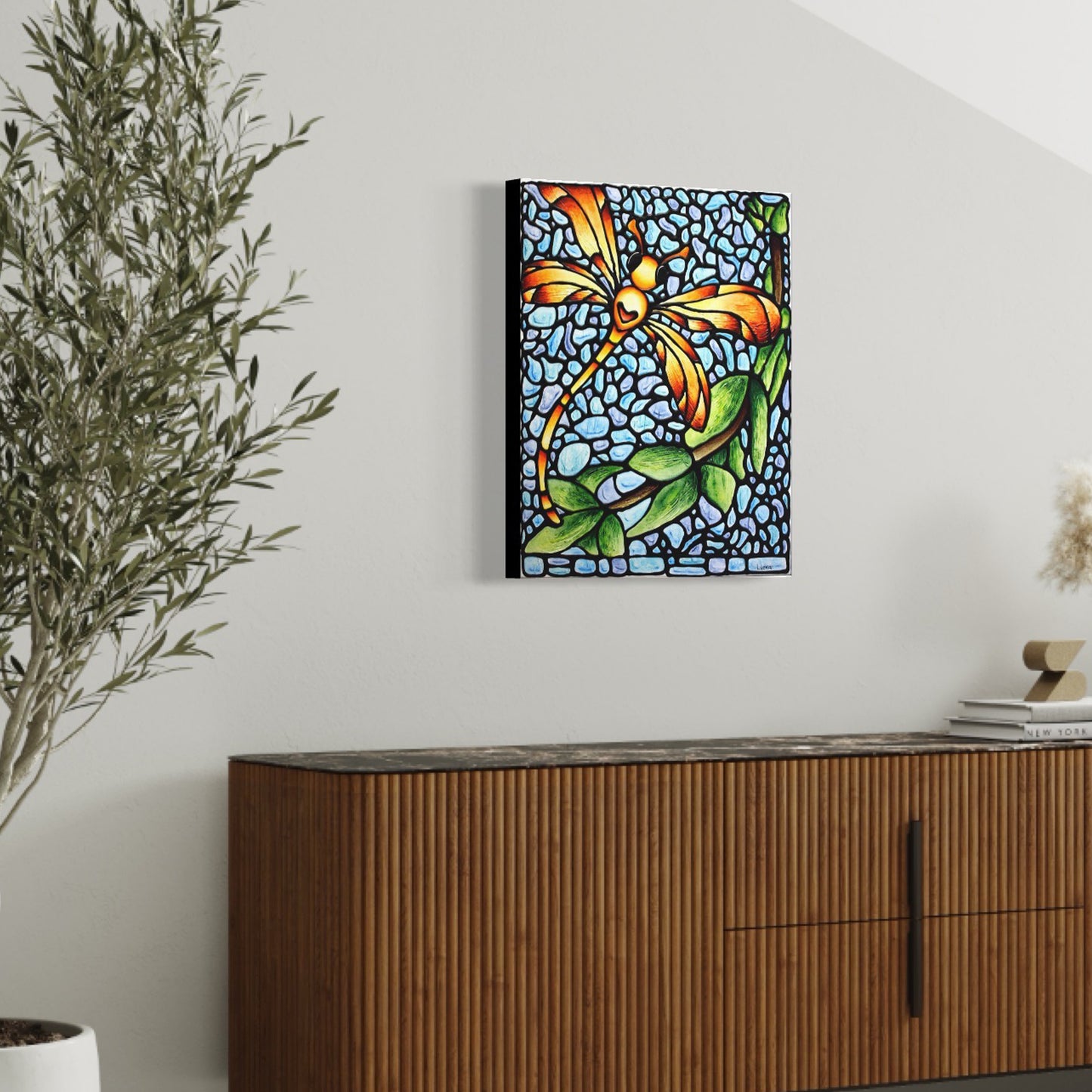 Orange Dragonfly Original Painting 16 x 20 inches