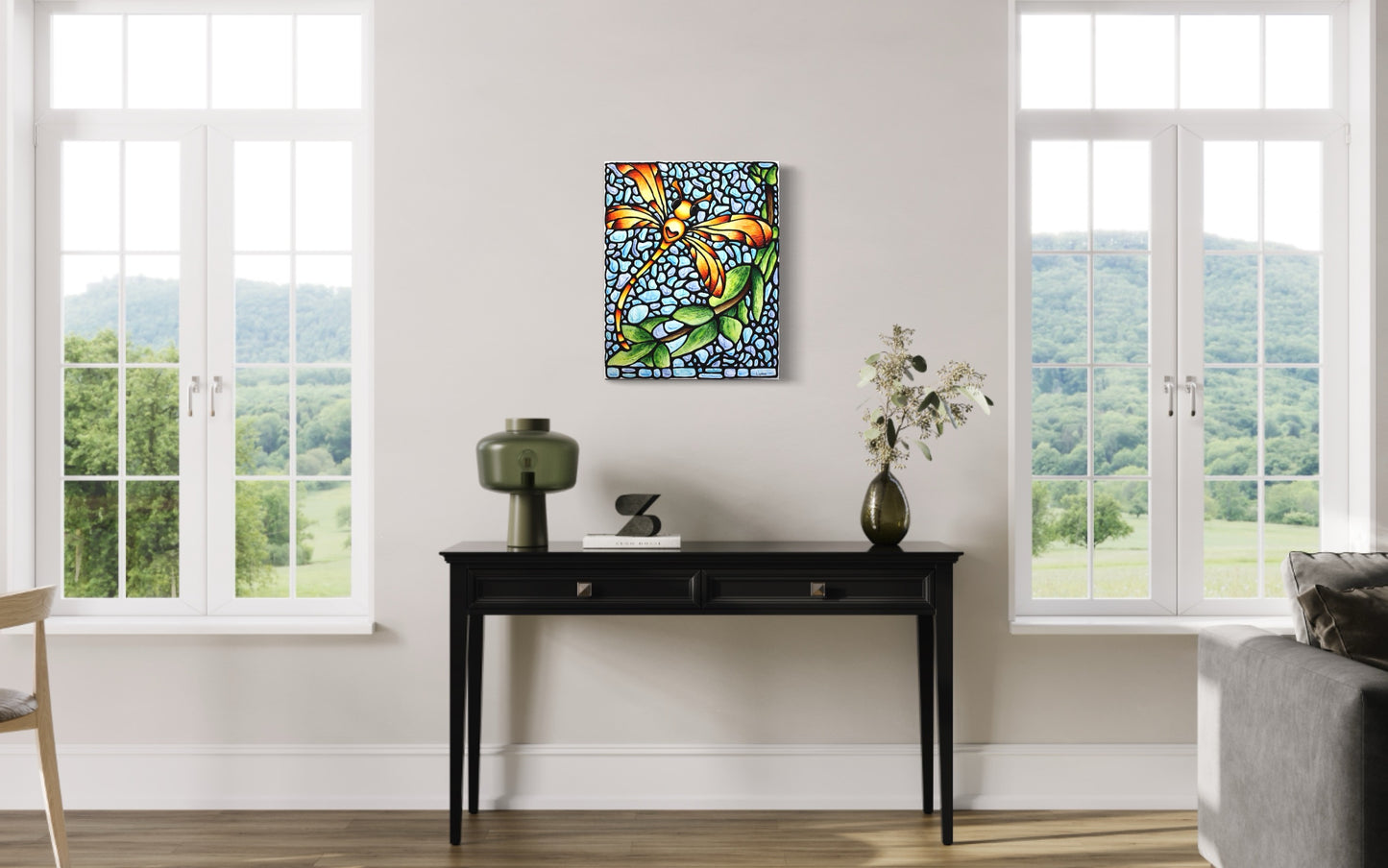 Orange Dragonfly Original Painting 16 x 20 inches