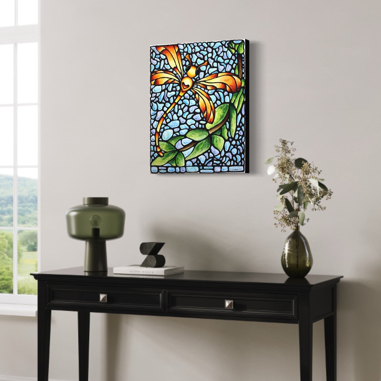 Orange Dragonfly Original Painting 16 x 20 inches