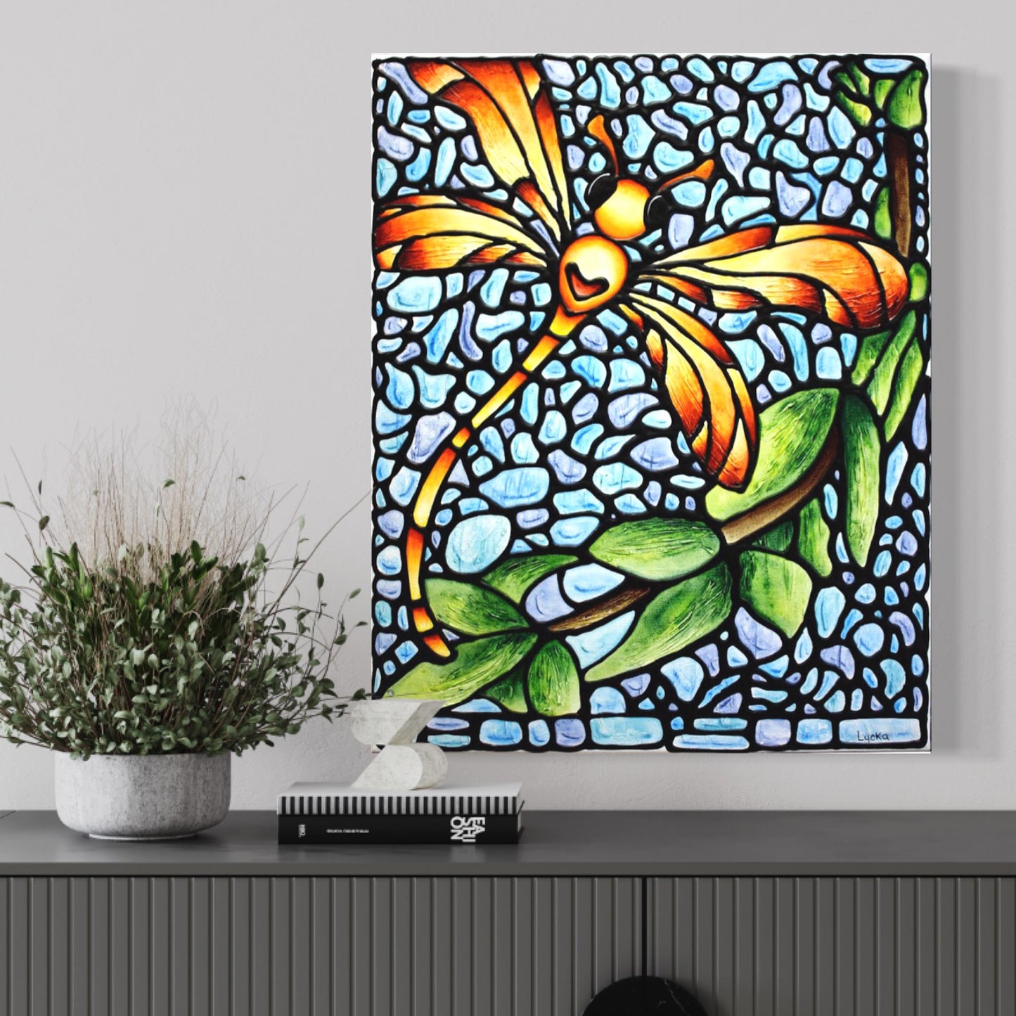 Orange Dragonfly Original Painting 16 x 20 inches