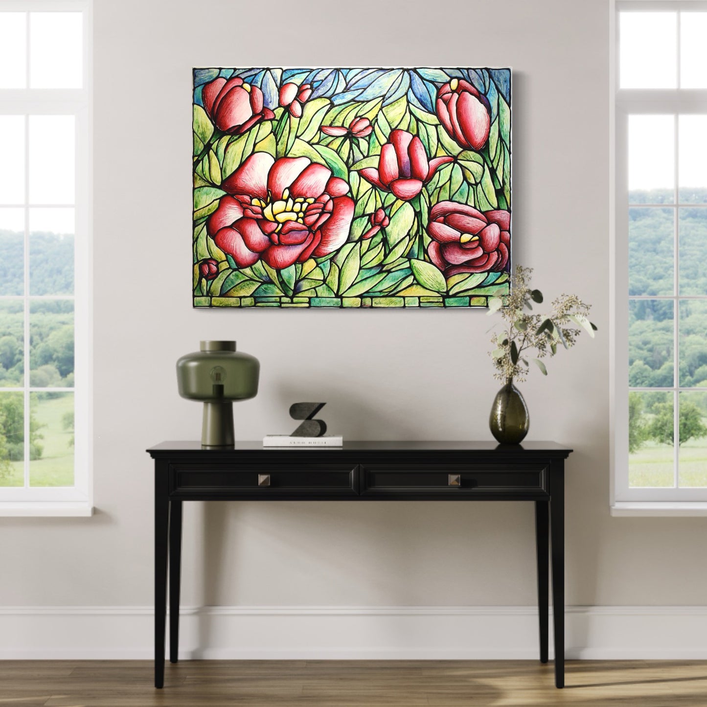 Red Peony Flower Original Painting 40 x 30 inches