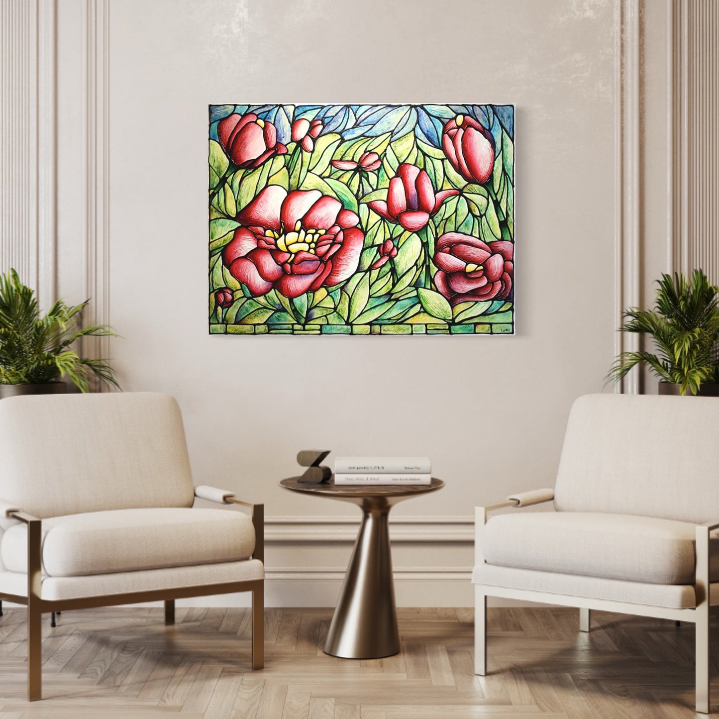 Red Peony Flower Original Painting 40 x 30 inches