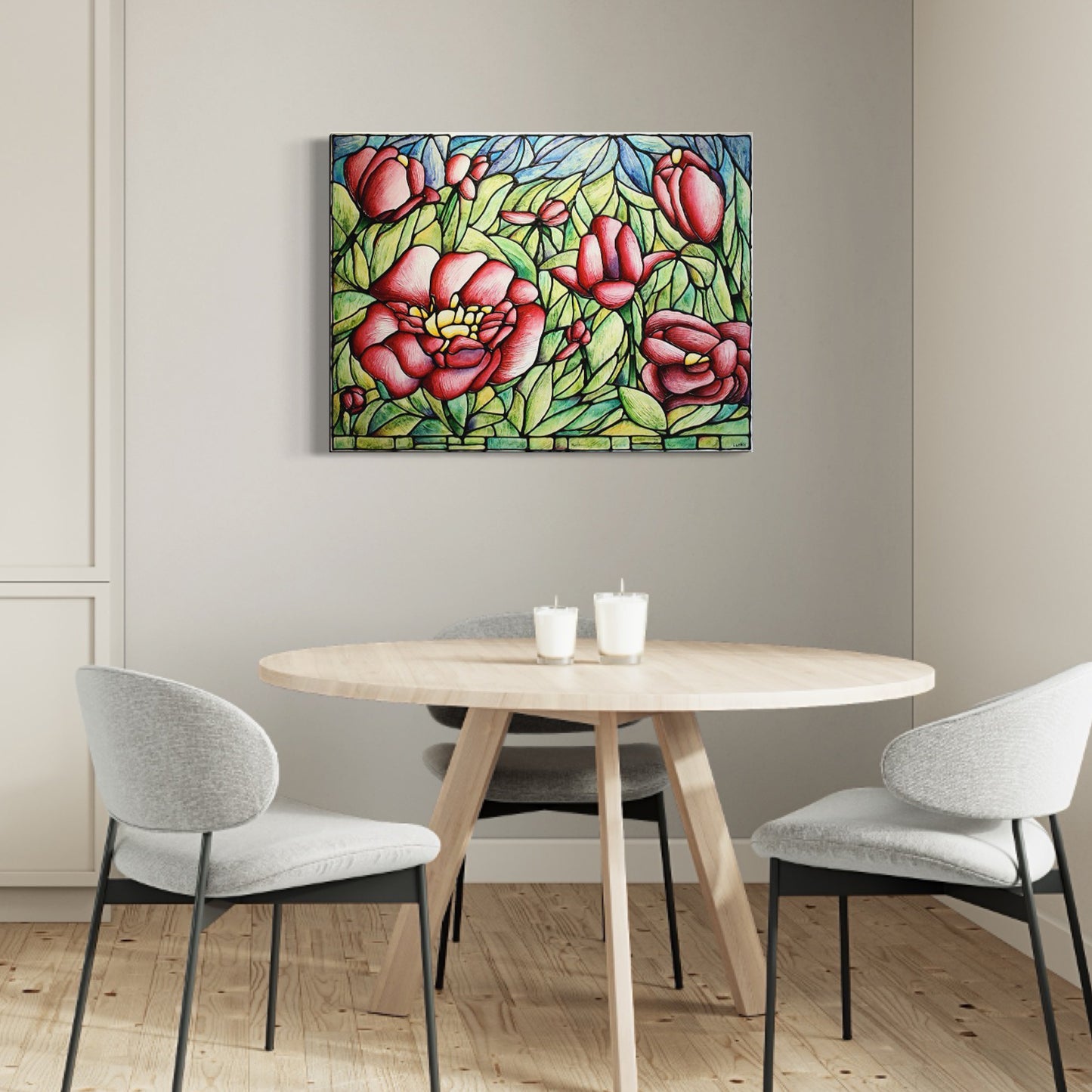 Red Peony Flower Original Painting 40 x 30 inches