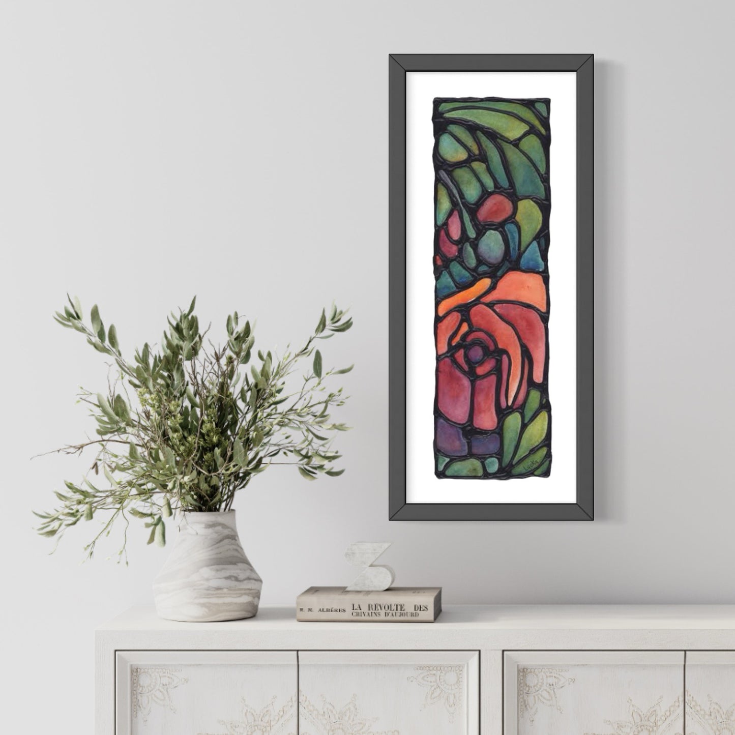 Red Rose Original Painting Framed