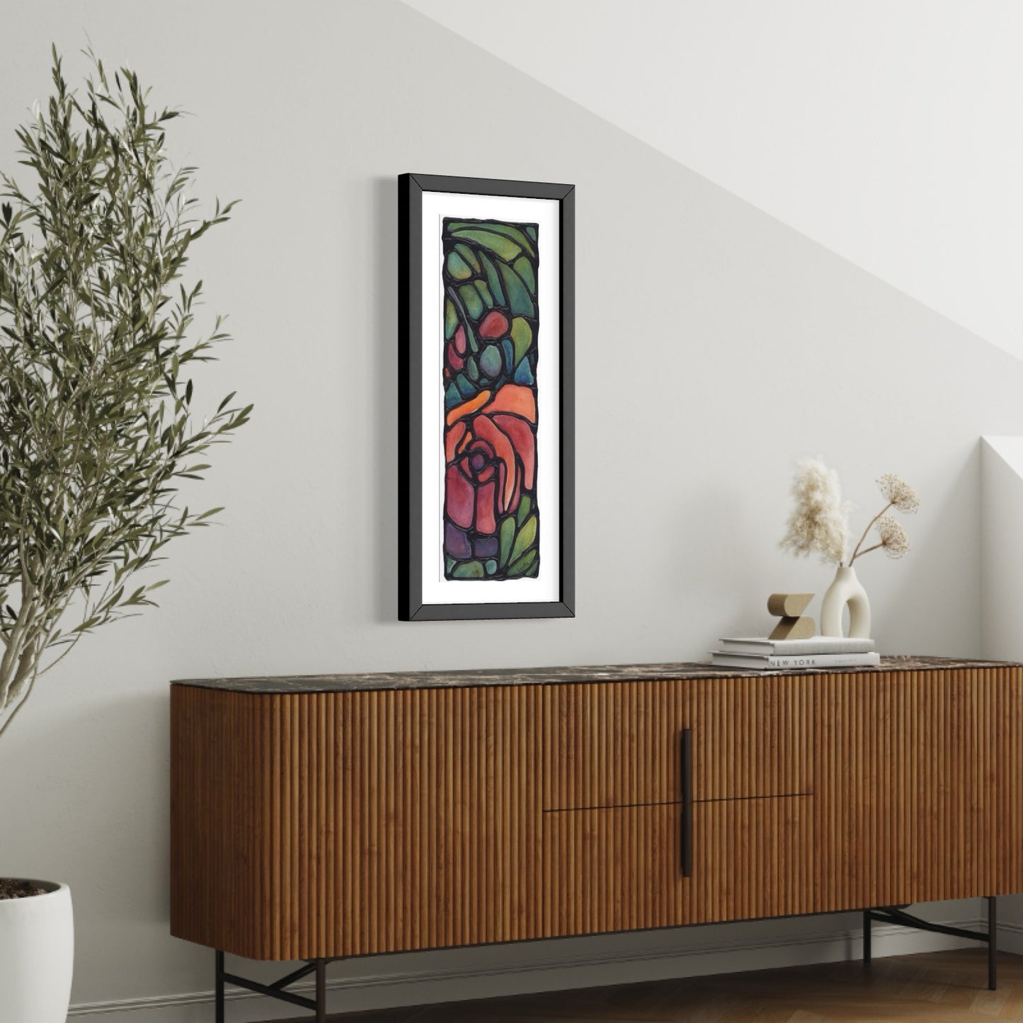 Red Rose Original Painting Framed