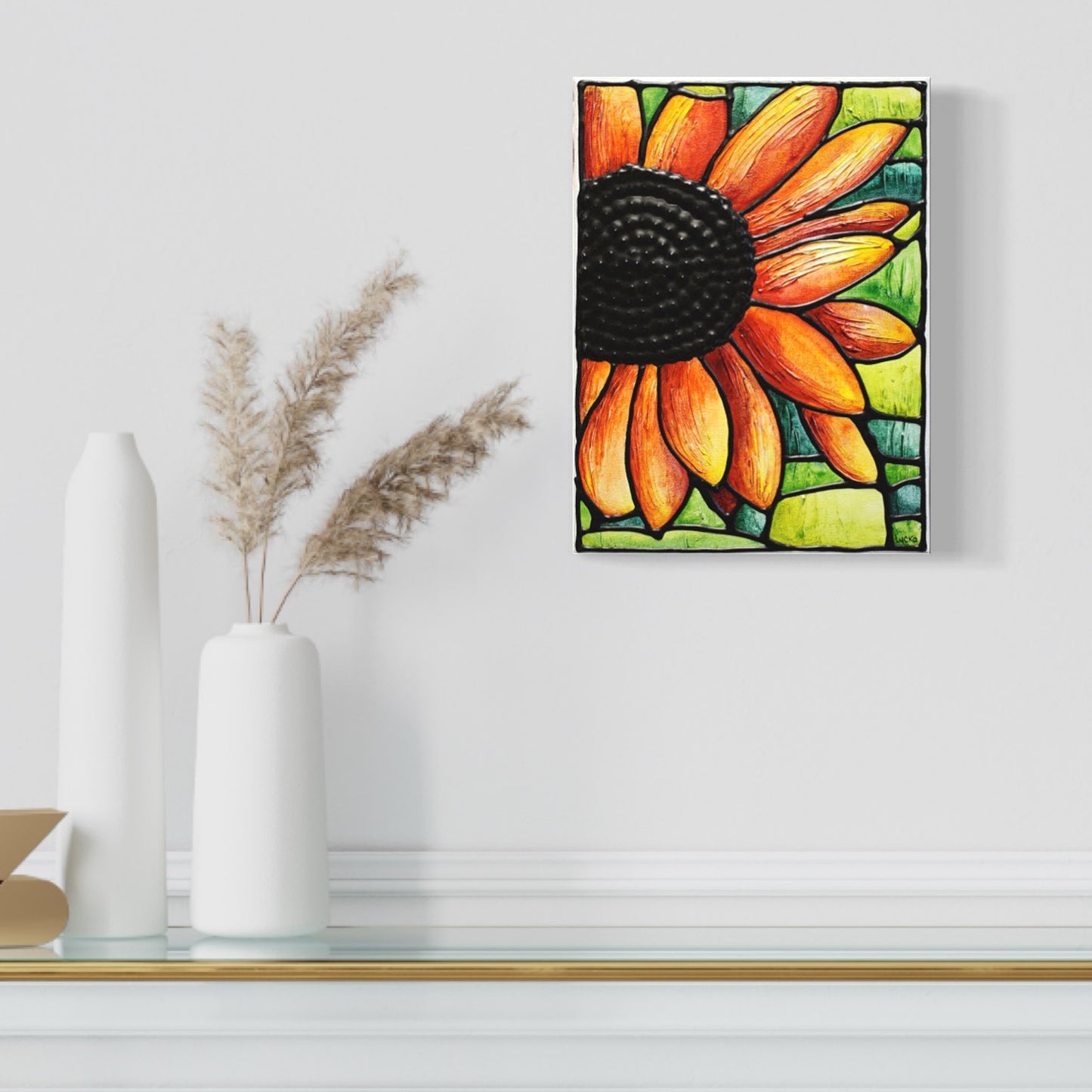 Orange Sunflower Original Painting 9 x 12 inch
